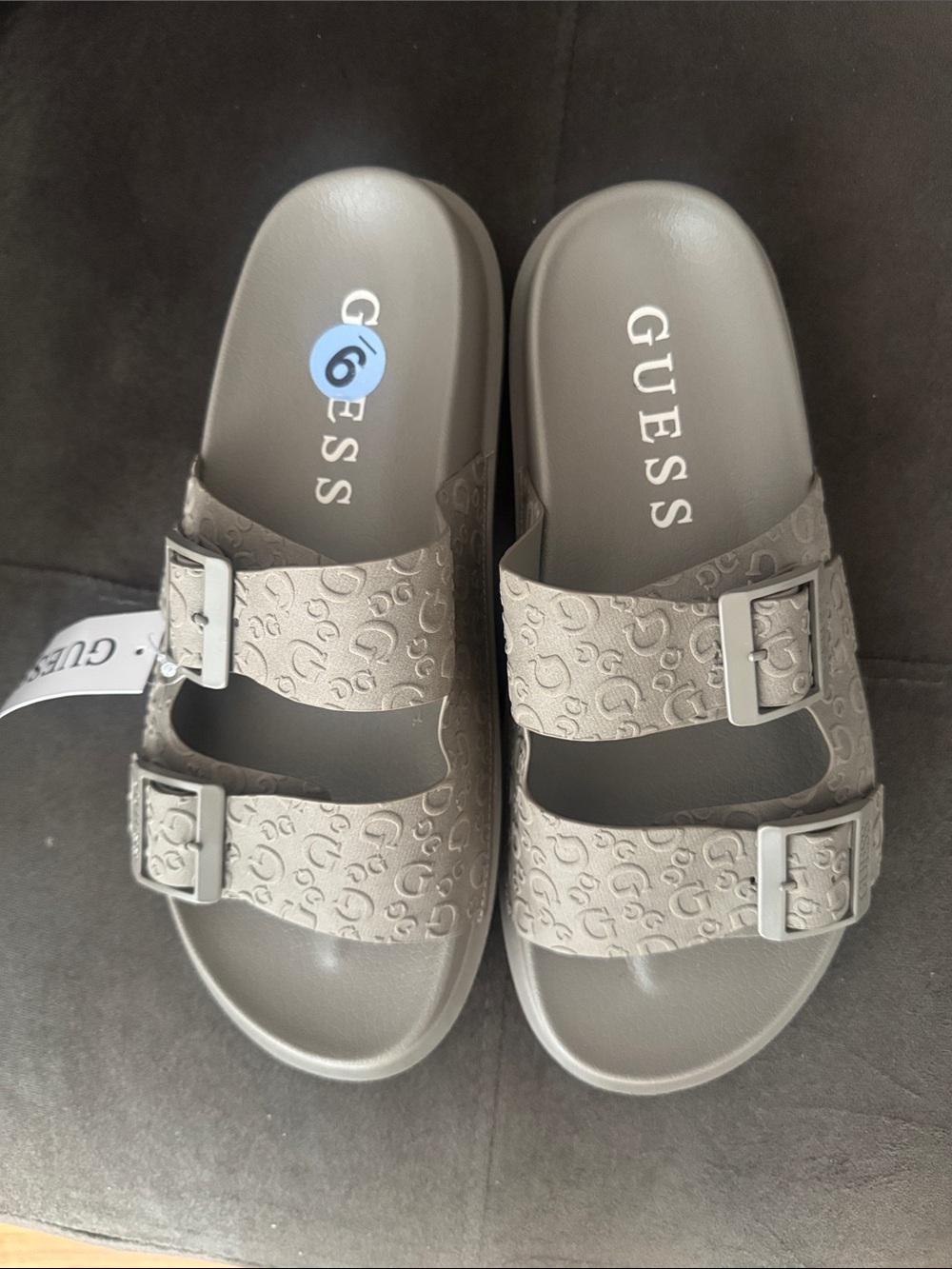 Guess Gray Logo-Embossed Double-Buckle Kids Sandals